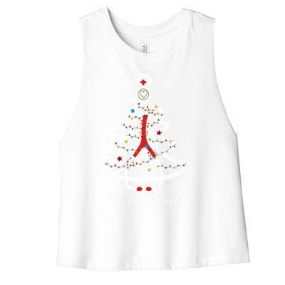 Merry Christmas Stethoscope Christmas Tree Lights Nursing Gift Women's Racerback Cropped Tank