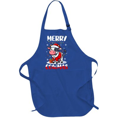 Merry Christmas Santa Cow Farmer Lover Family Colorful Gift Full-Length Apron With Pockets