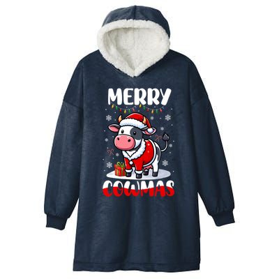 Merry Christmas Santa Cow Farmer Lover Family Colorful Gift Hooded Wearable Blanket