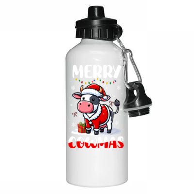 Merry Christmas Santa Cow Farmer Lover Family Colorful Gift Aluminum Water Bottle 