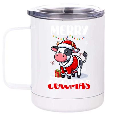 Merry Christmas Santa Cow Farmer Lover Family Colorful Gift 12 oz Stainless Steel Tumbler Cup