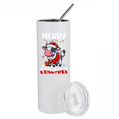 Merry Christmas Santa Cow Farmer Lover Family Colorful Gift Stainless Steel Tumbler