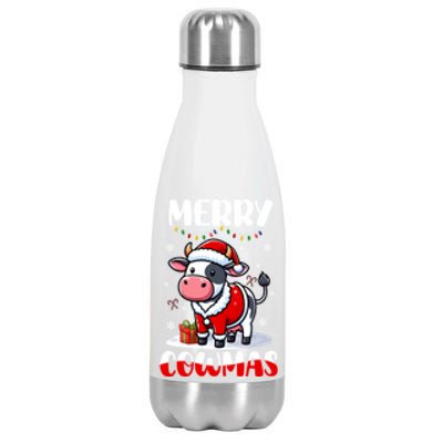 Merry Christmas Santa Cow Farmer Lover Family Colorful Gift Stainless Steel Insulated Water Bottle