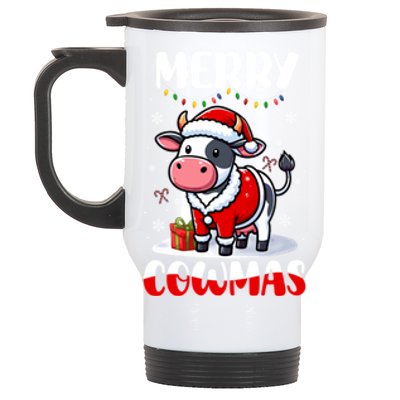 Merry Christmas Santa Cow Farmer Lover Family Colorful Gift Stainless Steel Travel Mug