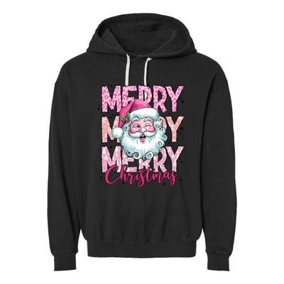 Merry Christmas Santa Claus Rero Pink Garment-Dyed Fleece Hoodie