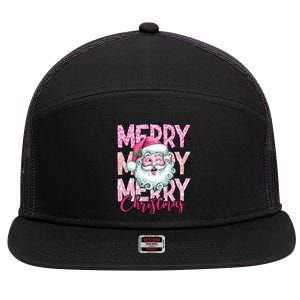 Merry Christmas Santa Claus Rero Pink 7 Panel Mesh Trucker Snapback Hat