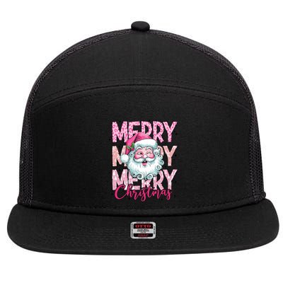 Merry Christmas Santa Claus Rero Pink 7 Panel Mesh Trucker Snapback Hat