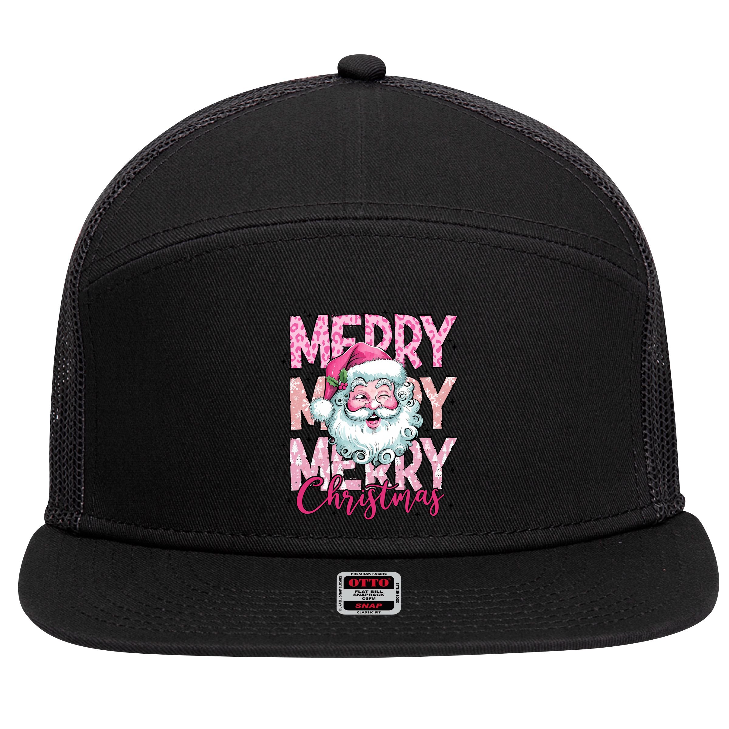 Merry Christmas Santa Claus Rero Pink 7 Panel Mesh Trucker Snapback Hat