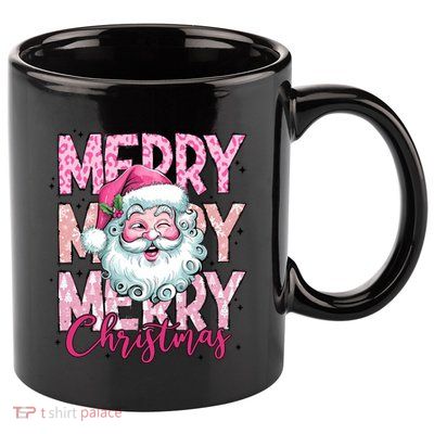 Merry Christmas Santa Claus Rero Pink 11oz C Handle Ceramic Mug