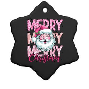 Merry Christmas Santa Claus Rero Pink Ceramic Star Ornament