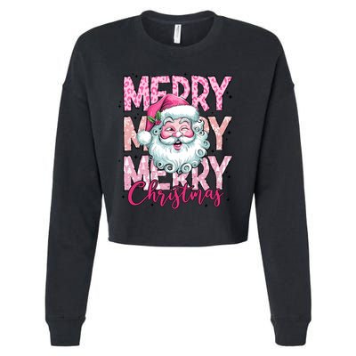 Merry Christmas Santa Claus Rero Pink Cropped Pullover Crew
