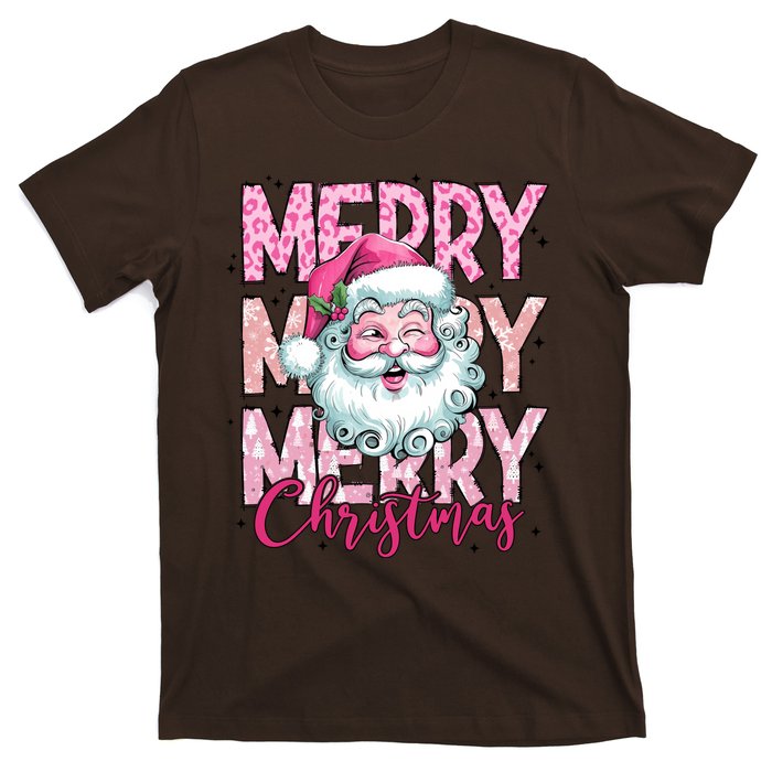 Merry Christmas Santa Claus Rero Pink T-Shirt