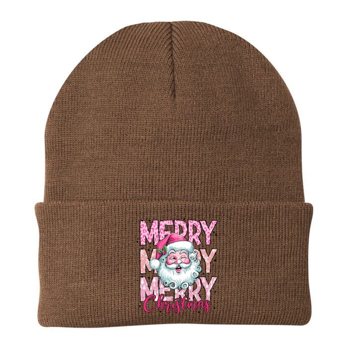 Merry Christmas Santa Claus Rero Pink Knit Cap Winter Beanie