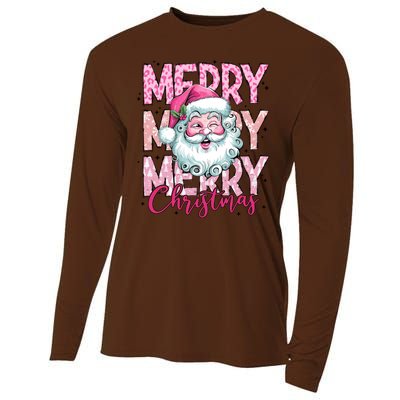 Merry Christmas Santa Claus Rero Pink Cooling Performance Long Sleeve Crew