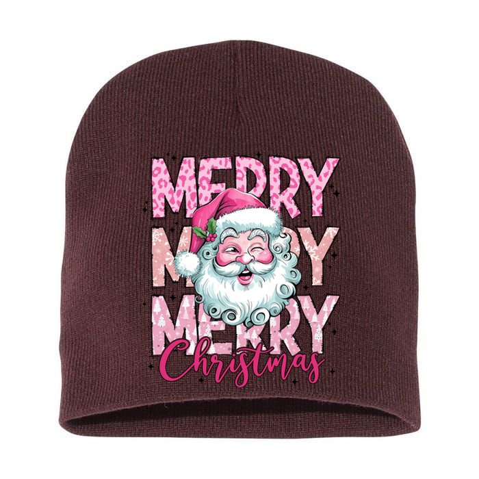 Merry Christmas Santa Claus Rero Pink Short Acrylic Beanie