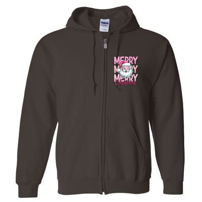Merry Christmas Santa Claus Rero Pink Full Zip Hoodie