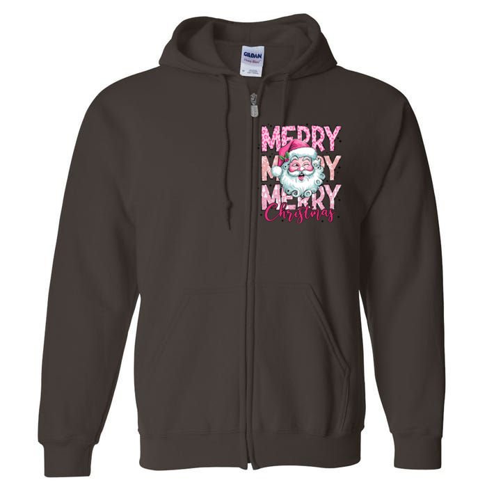 Merry Christmas Santa Claus Rero Pink Full Zip Hoodie