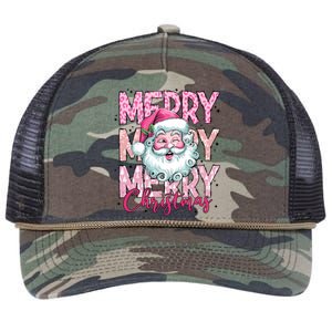 Merry Christmas Santa Claus Rero Pink Retro Rope Trucker Hat Cap