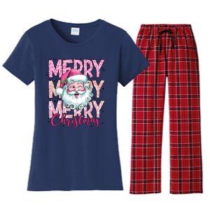 Merry Christmas Santa Claus Rero Pink Women's Flannel Pajama Set