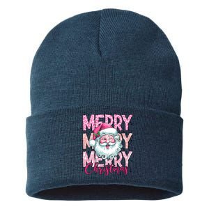 Merry Christmas Santa Claus Rero Pink Sustainable Knit Beanie