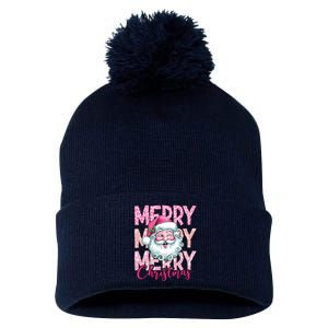 Merry Christmas Santa Claus Rero Pink Pom Pom 12in Knit Beanie