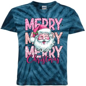 Merry Christmas Santa Claus Rero Pink Kids Tie-Dye T-Shirt