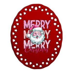 Merry Christmas Santa Claus Rero Pink Ceramic Oval Ornament