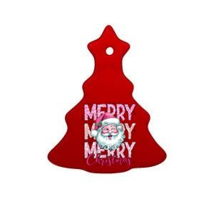 Merry Christmas Santa Claus Rero Pink Ceramic Tree Ornament