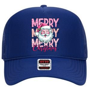 Merry Christmas Santa Claus Rero Pink High Crown Mesh Back Trucker Hat