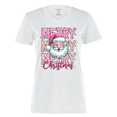 Merry Christmas Santa Claus Rero Pink Women's Momentum V-Neck T-Shirt