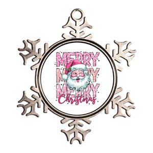 Merry Christmas Santa Claus Rero Pink Metallic Star Ornament