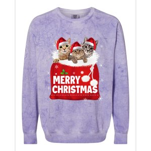 Merry Christmas Santa Cat Kitten In Xmas Santa Bag Christmas Long Sleeve Colorblast Crewneck Sweatshirt