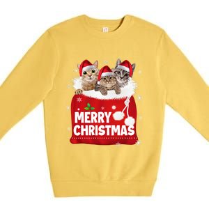 Merry Christmas Santa Cat Kitten In Xmas Santa Bag Christmas Long Sleeve Premium Crewneck Sweatshirt