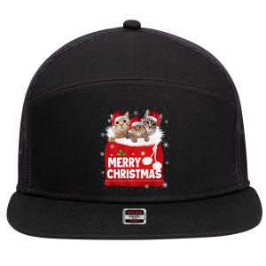 Merry Christmas Santa Cat Kitten In Xmas Santa Bag Christmas Long Sleeve 7 Panel Mesh Trucker Snapback Hat