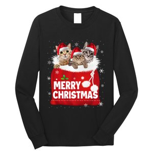 Merry Christmas Santa Cat Kitten In Xmas Santa Bag Christmas Long Sleeve Long Sleeve Shirt