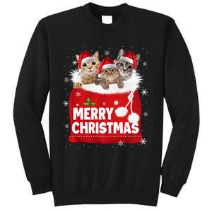 Merry Christmas Santa Cat Kitten In Xmas Santa Bag Christmas Long Sleeve Sweatshirt