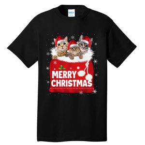 Merry Christmas Santa Cat Kitten In Xmas Santa Bag Christmas Long Sleeve Tall T-Shirt