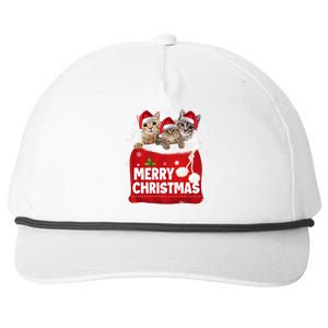 Merry Christmas Santa Cat Kitten In Xmas Santa Bag Christmas Long Sleeve Snapback Five-Panel Rope Hat