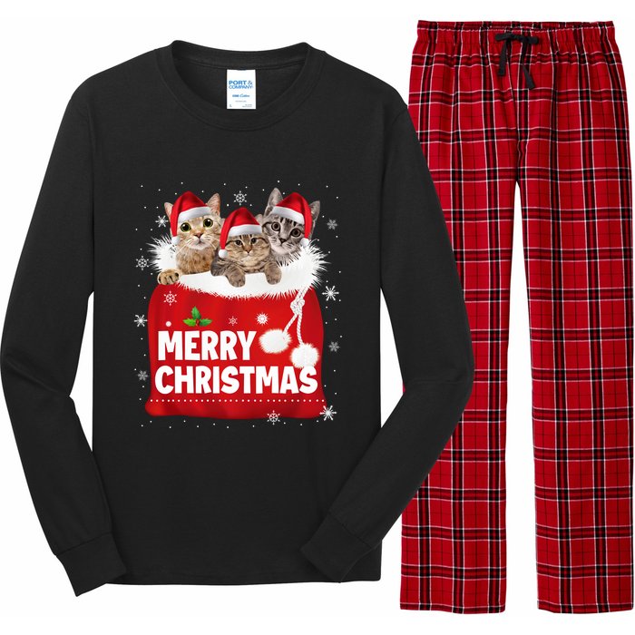 Merry Christmas Santa Cat Kitten In Xmas Santa Bag Christmas Long Sleeve Long Sleeve Pajama Set