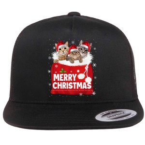 Merry Christmas Santa Cat Kitten In Xmas Santa Bag Christmas Long Sleeve Flat Bill Trucker Hat