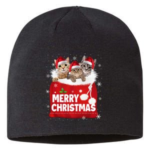 Merry Christmas Santa Cat Kitten In Xmas Santa Bag Christmas Long Sleeve Sustainable Beanie