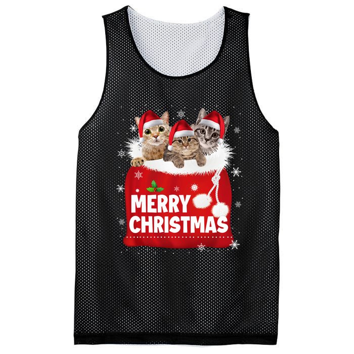 Merry Christmas Santa Cat Kitten In Xmas Santa Bag Christmas Long Sleeve Mesh Reversible Basketball Jersey Tank