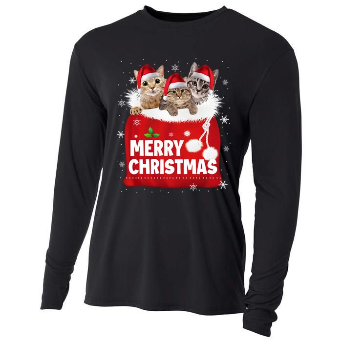 Merry Christmas Santa Cat Kitten In Xmas Santa Bag Christmas Long Sleeve Cooling Performance Long Sleeve Crew