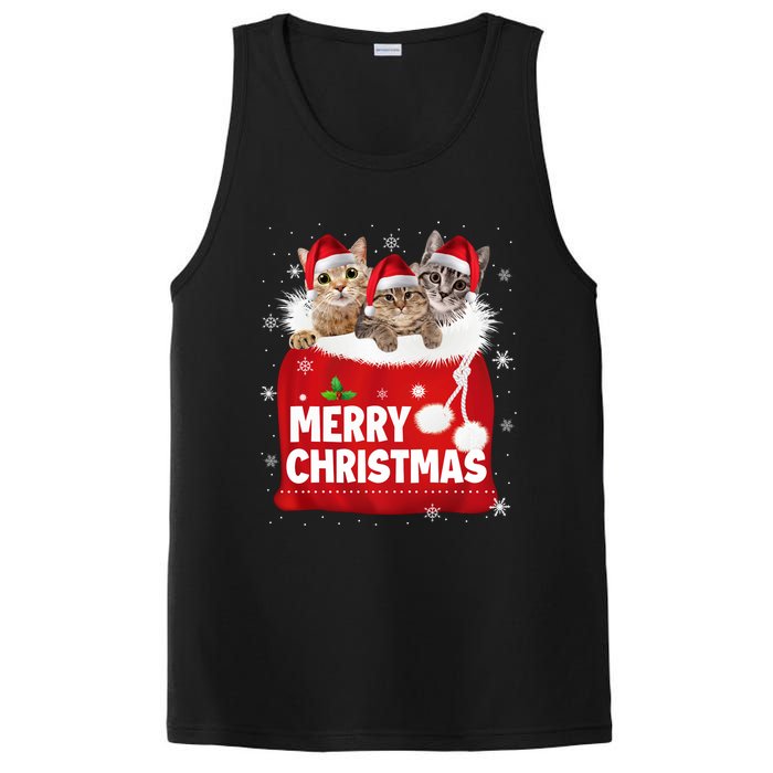 Merry Christmas Santa Cat Kitten In Xmas Santa Bag Christmas Long Sleeve PosiCharge Competitor Tank