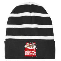 Merry Christmas Santa Cat Kitten In Xmas Santa Bag Christmas Long Sleeve Striped Beanie with Solid Band