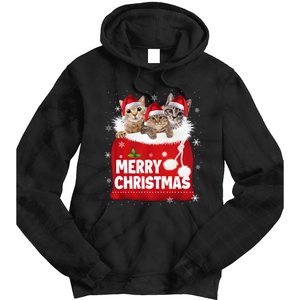 Merry Christmas Santa Cat Kitten In Xmas Santa Bag Christmas Long Sleeve Tie Dye Hoodie