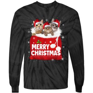 Merry Christmas Santa Cat Kitten In Xmas Santa Bag Christmas Long Sleeve Tie-Dye Long Sleeve Shirt