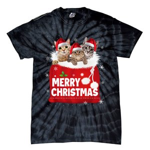 Merry Christmas Santa Cat Kitten In Xmas Santa Bag Christmas Long Sleeve Tie-Dye T-Shirt