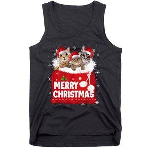 Merry Christmas Santa Cat Kitten In Xmas Santa Bag Christmas Long Sleeve Tank Top