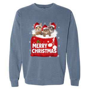 Merry Christmas Santa Cat Kitten In Xmas Santa Bag Christmas Long Sleeve Garment-Dyed Sweatshirt